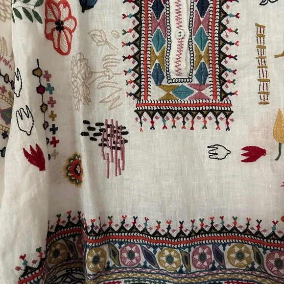 Johnny Was Simmie Embroidered Linen Blouse - Picture 2 of 15